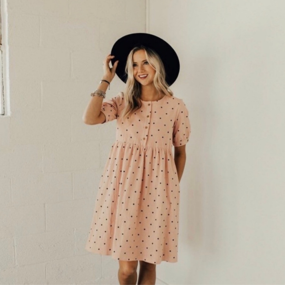 Roolee Polka Dot Babydoll Dress Pink/Black Size Small